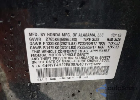 2014 Honda Pilot Lx z USA, uszkodzony, nr VIN 5FNYF4H22EB007040